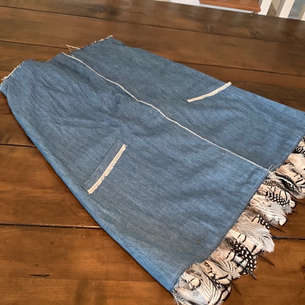 Jean tube top with feather detail